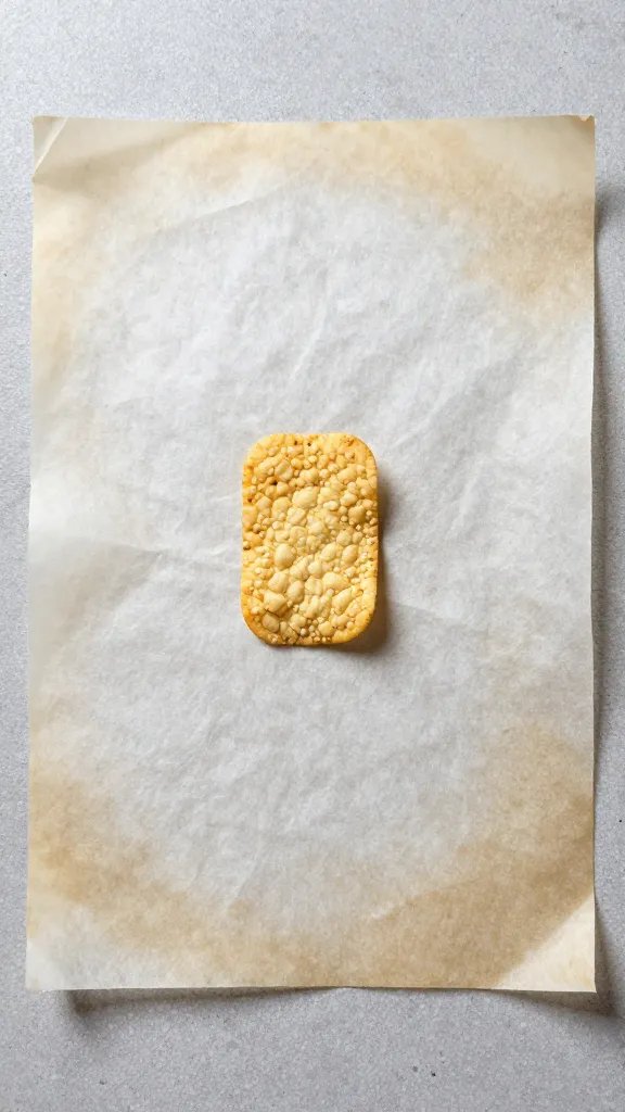 baked parchment sheet with one finished chip