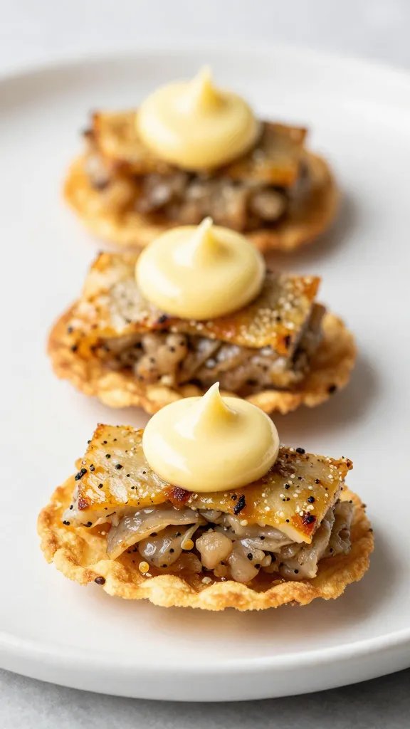 golden tuna-stuffed crisp with lemon aioli dollop