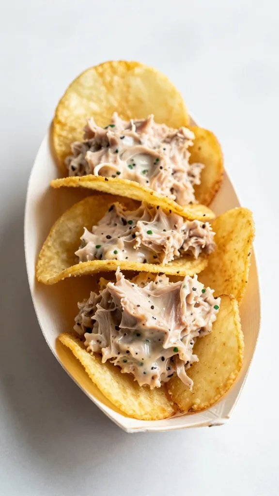 crispy potato chip boat with tuna salad filling