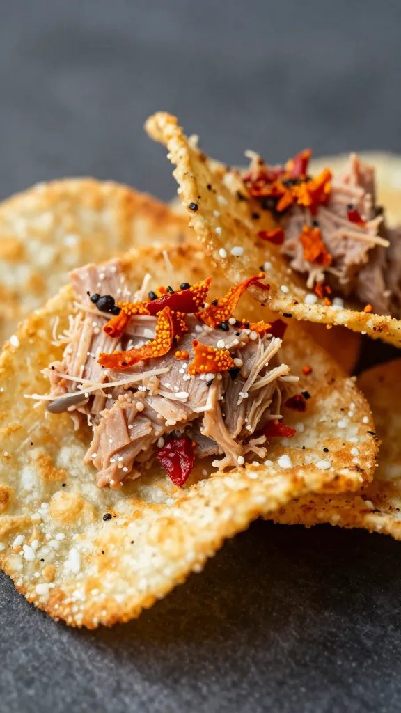 toasted kettle chip with umami tuna and paprika