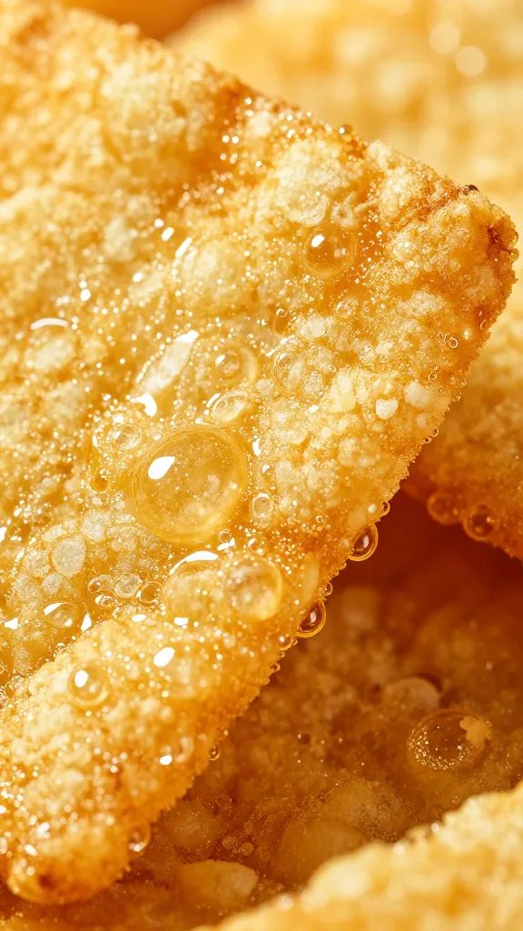 macro of bubbly, golden tuna crisp edge