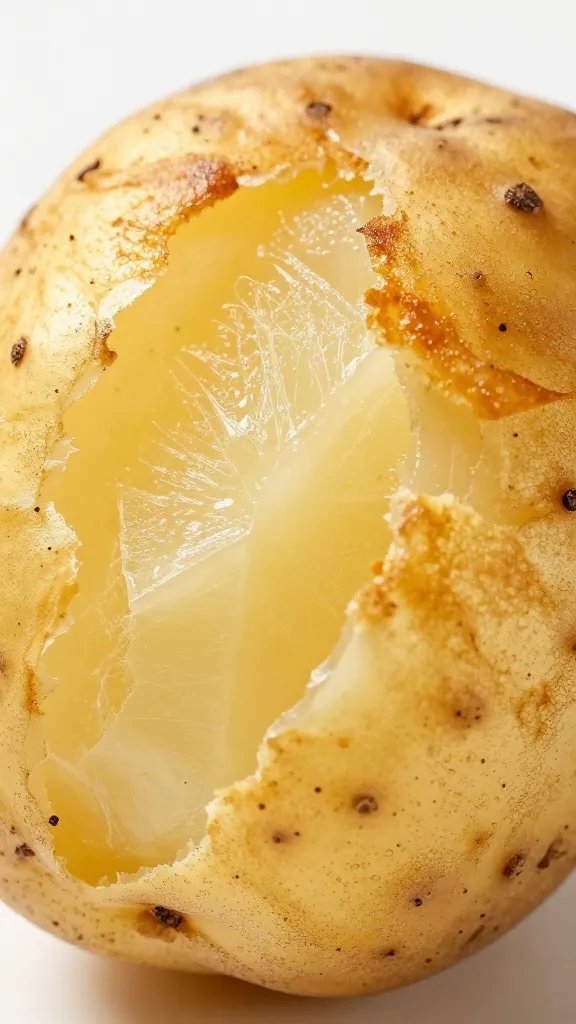 fluffy potato interior against crisp shell, macro detail
