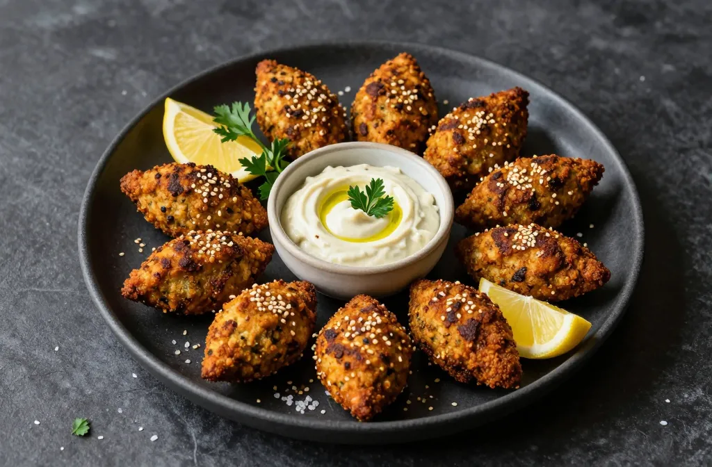 Crispy Air Fryer Falafel Wedges with Tahini Garlic Sauce