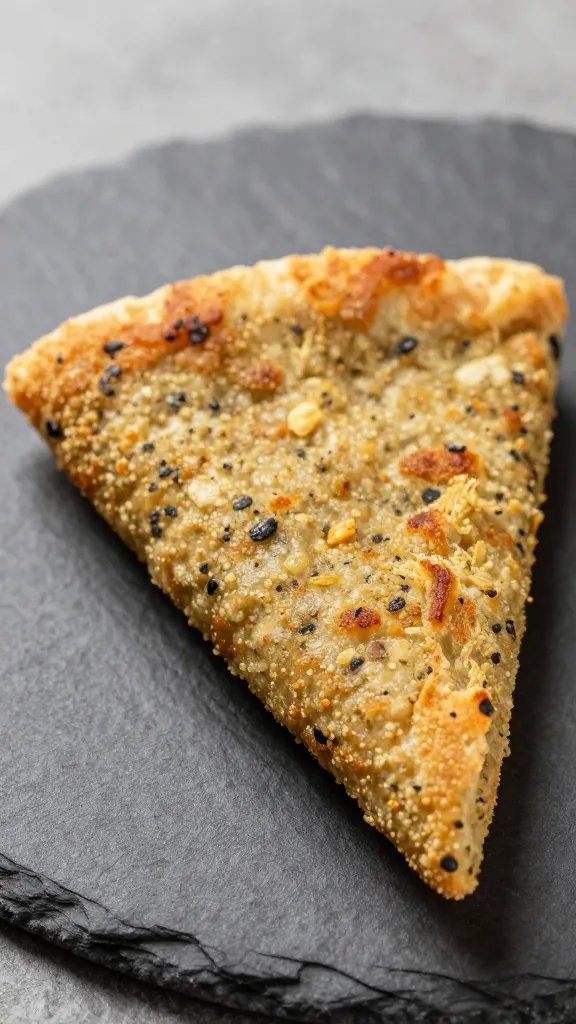 closeup falafel wedge with crisp edges on slate plate