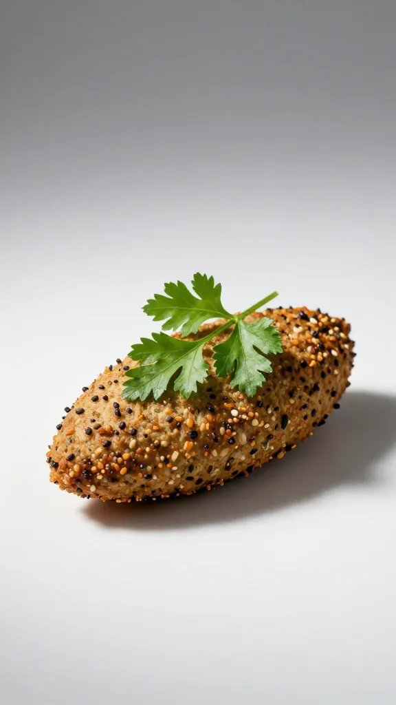 fresh parsley sprig on single falafel wedge, studio light