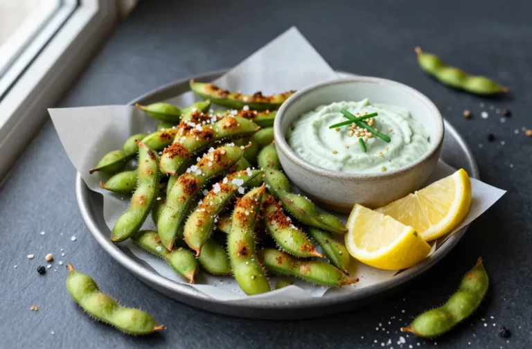 Crispy Air Fryer Edamame Pods "Fries" with Wasabi Ranch