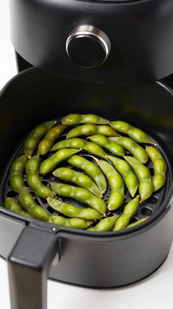air fryer basket with single serving edamame pods