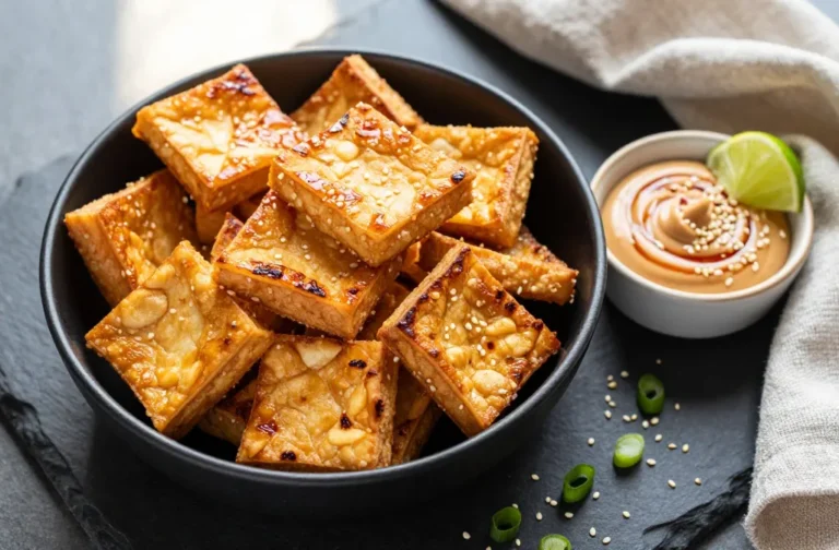 Craveable Air Fryer Tofu Skin Crisps with Sesame Sriracha Dip