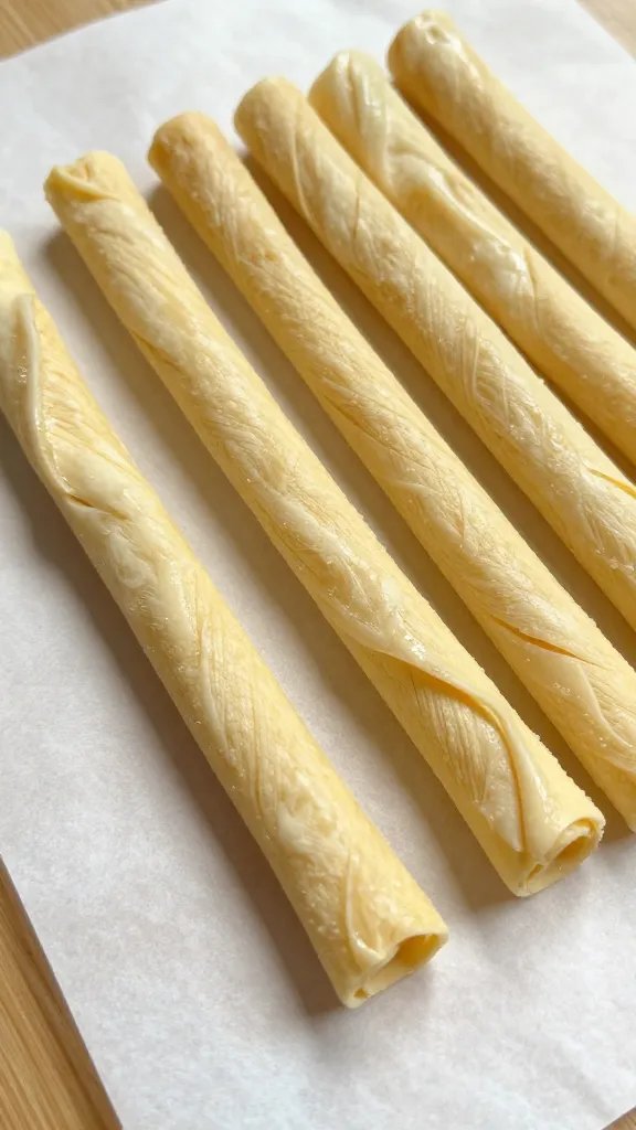 yuba stick hydrated and curled on parchment