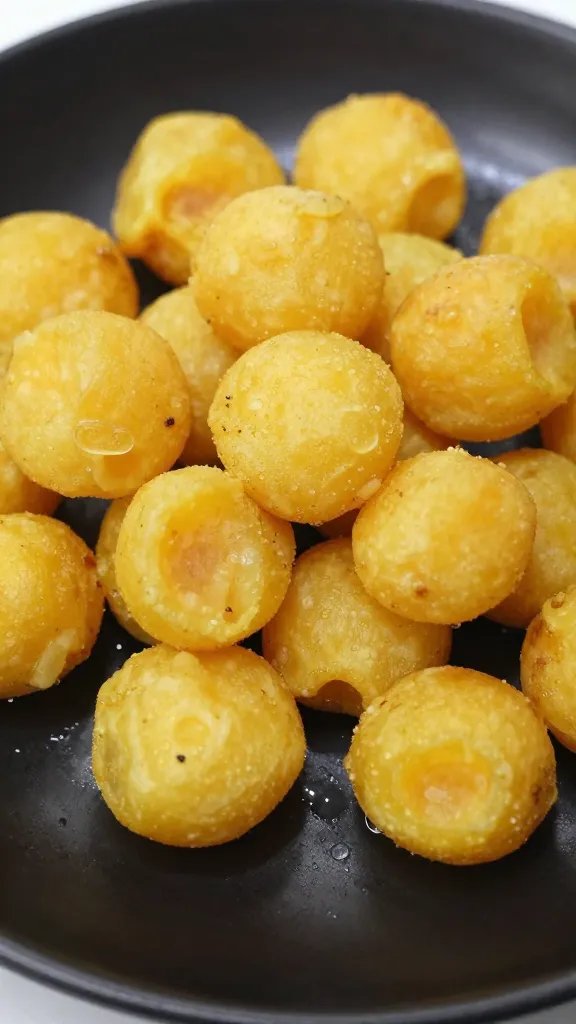 closeup of golden sweet potato tot on matte black plate