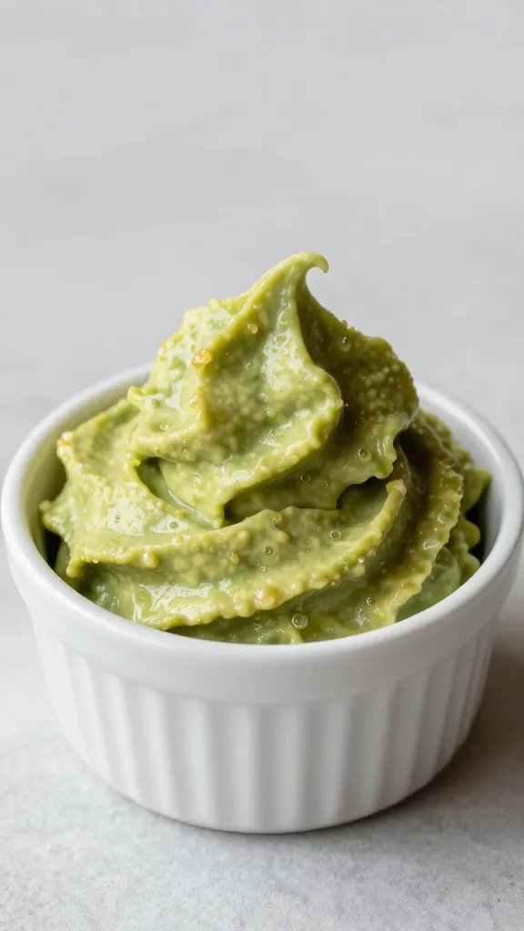 guac crema swirl in small white ramekin