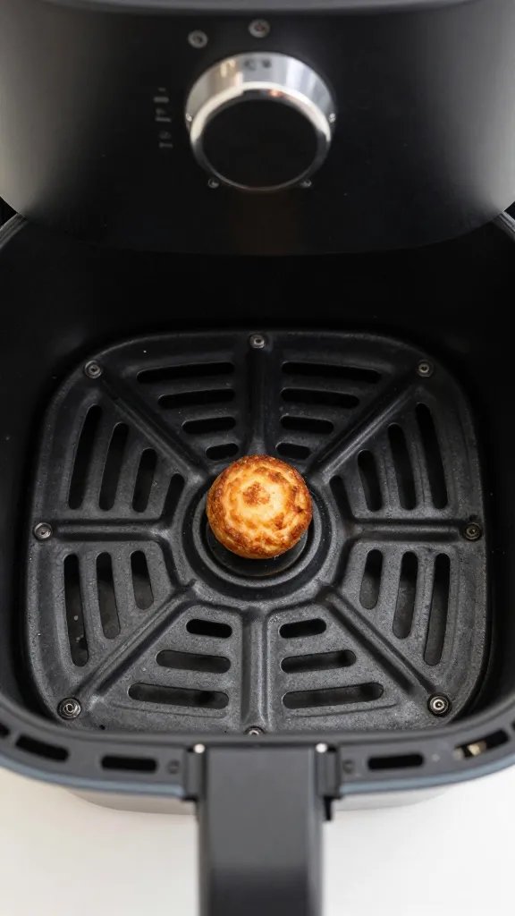 air fryer basket with one perfectly browned tot
