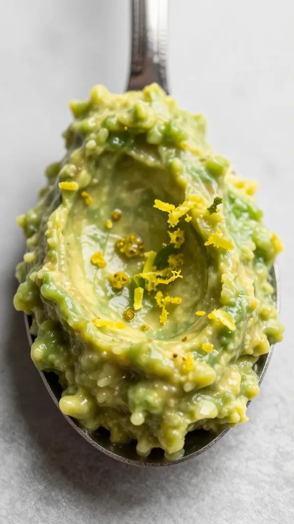spoonful of guac crema topped with lime zest