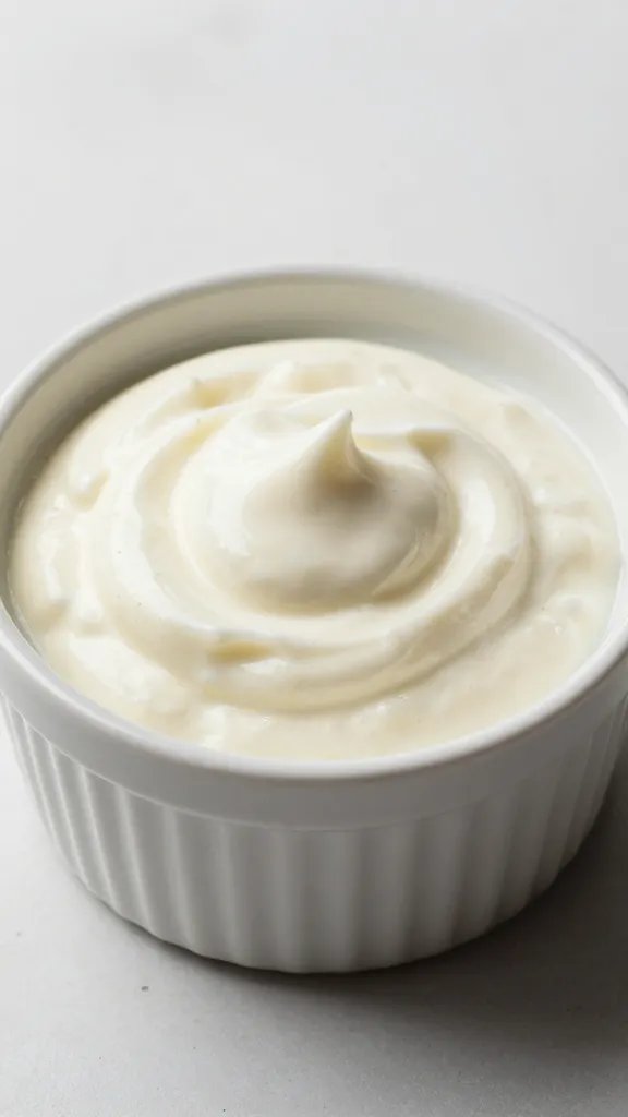 yogurt curry dip swirl in small ceramic ramekin