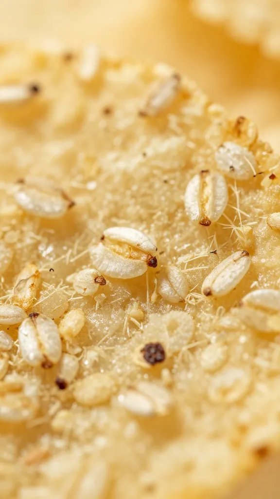 macro shot of crispy quinoa crust texture on chip