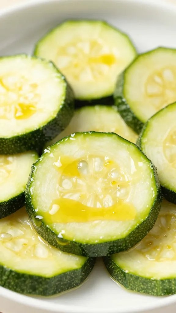 sliced zucchini round brushed with curry oil glaze