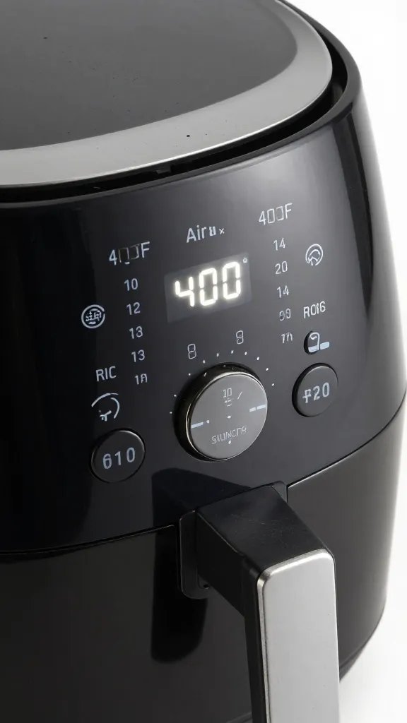air fryer control panel set to 400°F, angled closeup