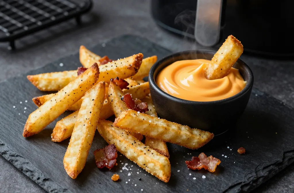 Crispy Air Fryer Bacon-Ranch Chickpea Fries with Cheddar Dip