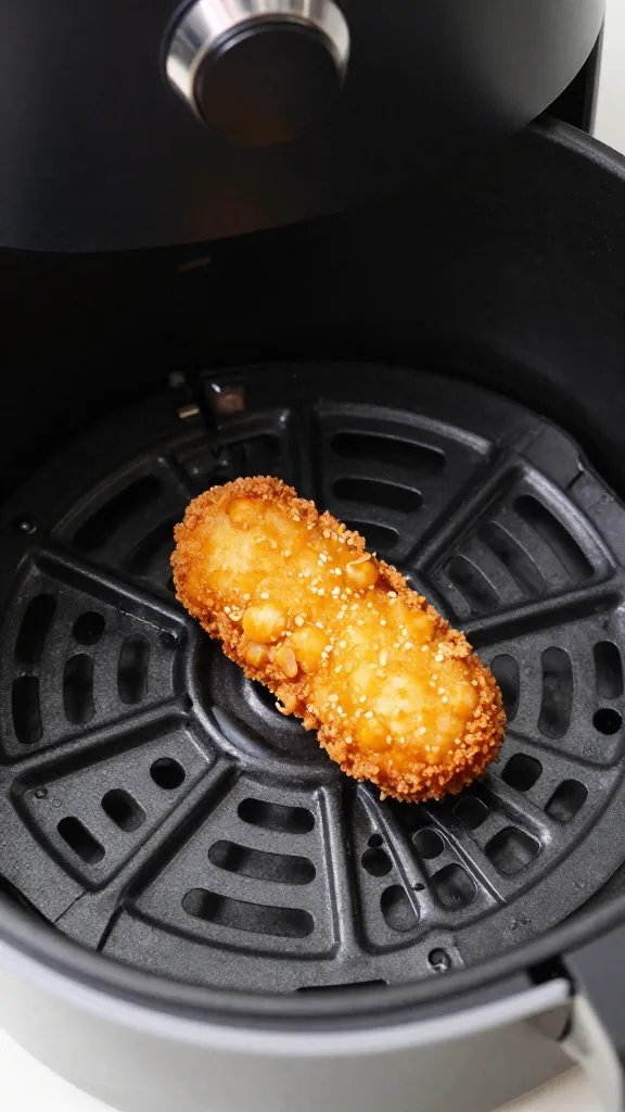 air fryer basket holding one chickpea fry