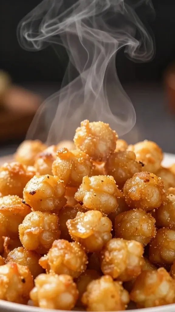 steam rising from freshly fried chickpea fry