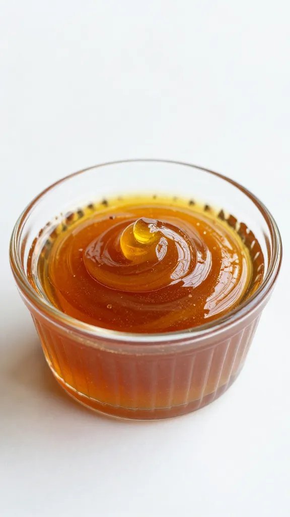 saffron honey dip in glass ramekin, viscous swirl