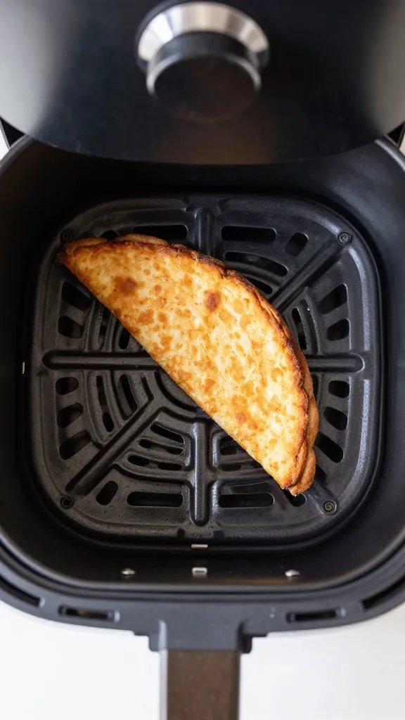 single air fryer basket with one crisp wedge, top-down