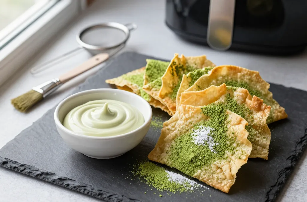 Air Fryer Matcha Green Tea Crisps with White Chocolate Dip Magic