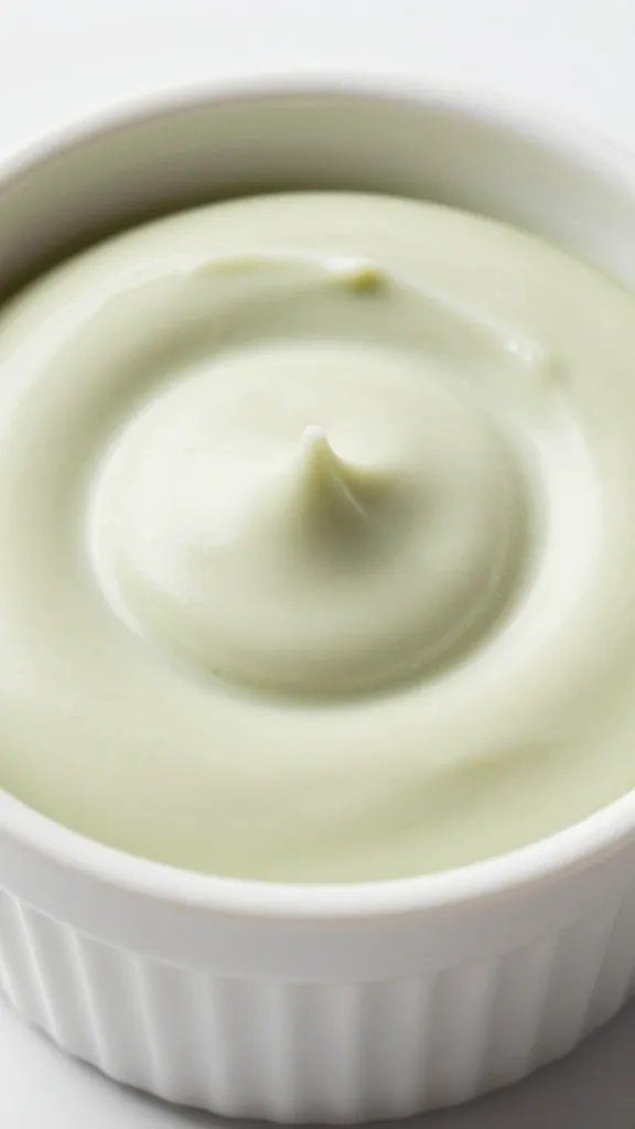 white chocolate dip in ramekin with matcha swirl, closeup