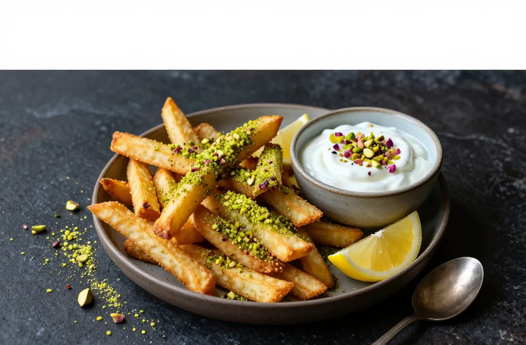Air Fryer Pistachio Dust Fries with Rosewater Yogurt Magic