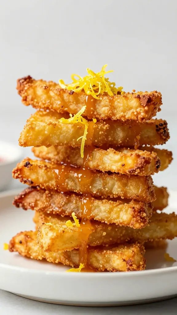 air-fried russet fry stack with lemon zest