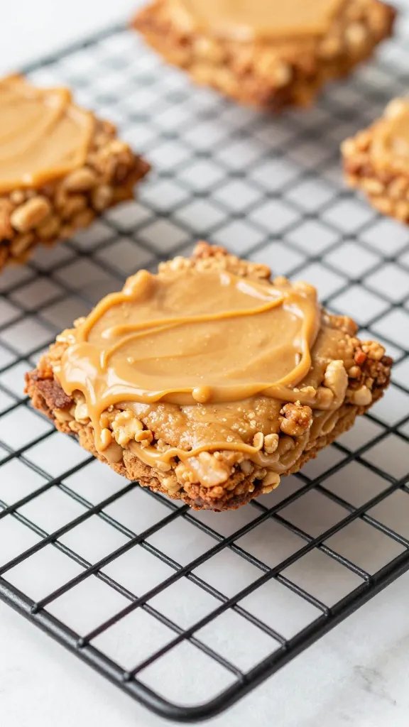 single air-fried peanut butter crisp on cooling rack