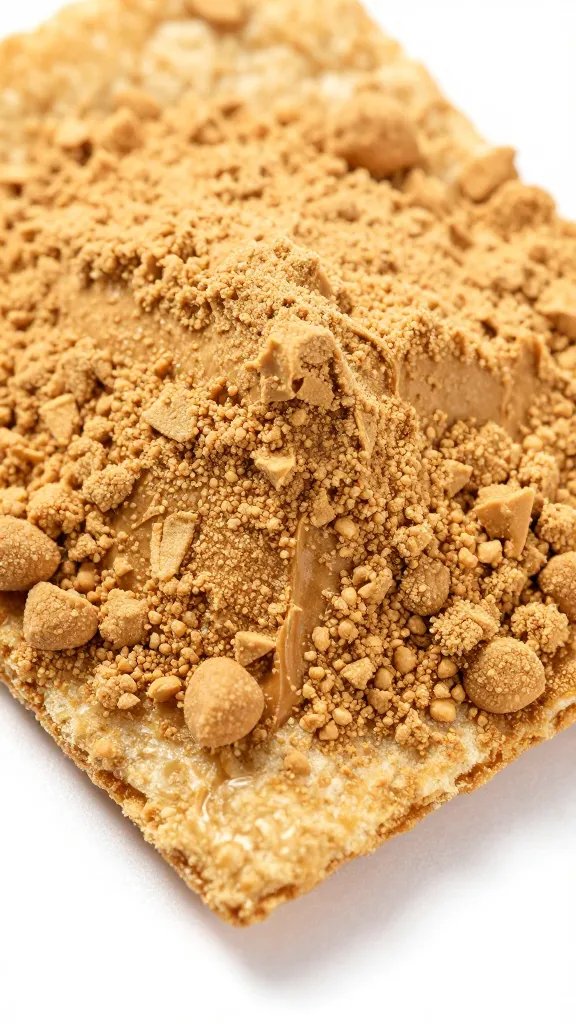 peanut butter powder dusted on one crisp, macro texture shot