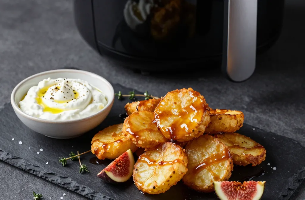 Craveable Air Fryer Balsamic Fig Potato Crisps with Goat Cheese Dip