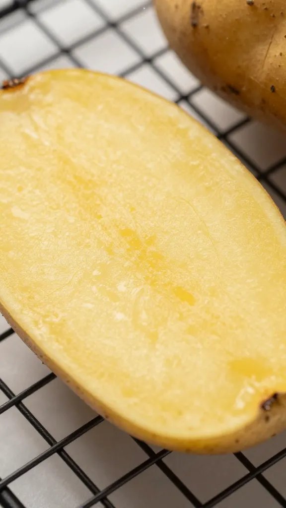 golden potato slice on cooling rack, macro detail