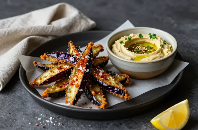 Crispy Air Fryer Eggplant "Fry" Sticks with Baba Ganoush Dip