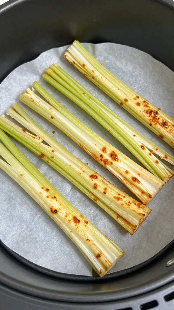 seasoned celeriac sticks on parchment before air frying