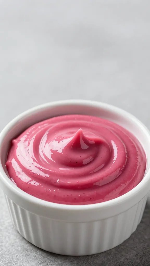 glossy beet dip swirl in small ceramic ramekin