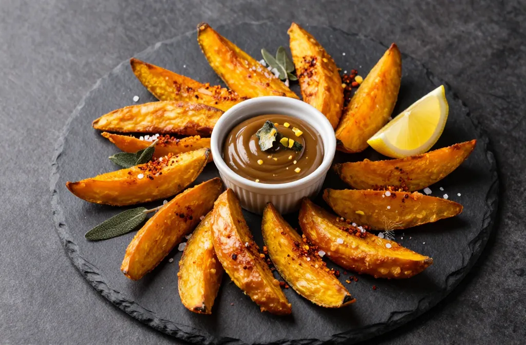 Crispy Air Fryer Butternut Squash Wedges with Sage Butter Dip
