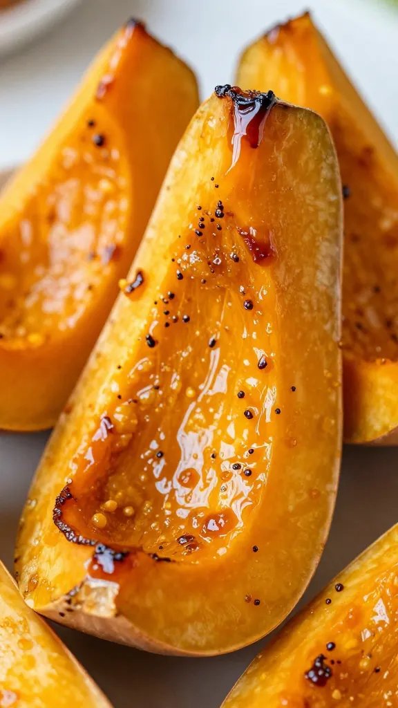 butternut squash wedge with caramelized edges, macro shot
