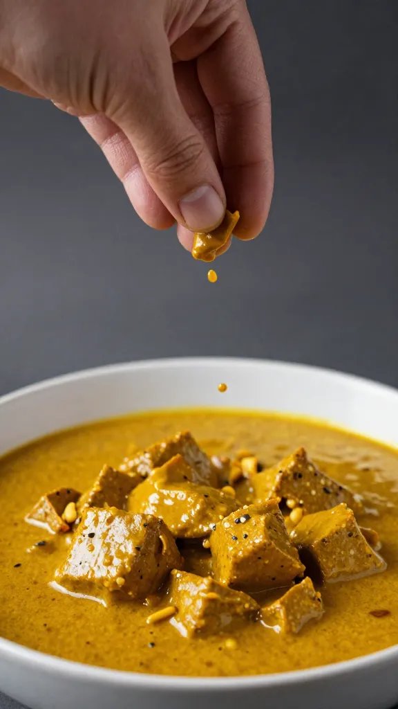 hand sprinkling curry over one crisp, shallow depth