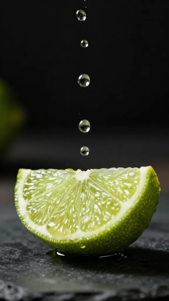 lime wedge squeezed over single crisp, droplets visible