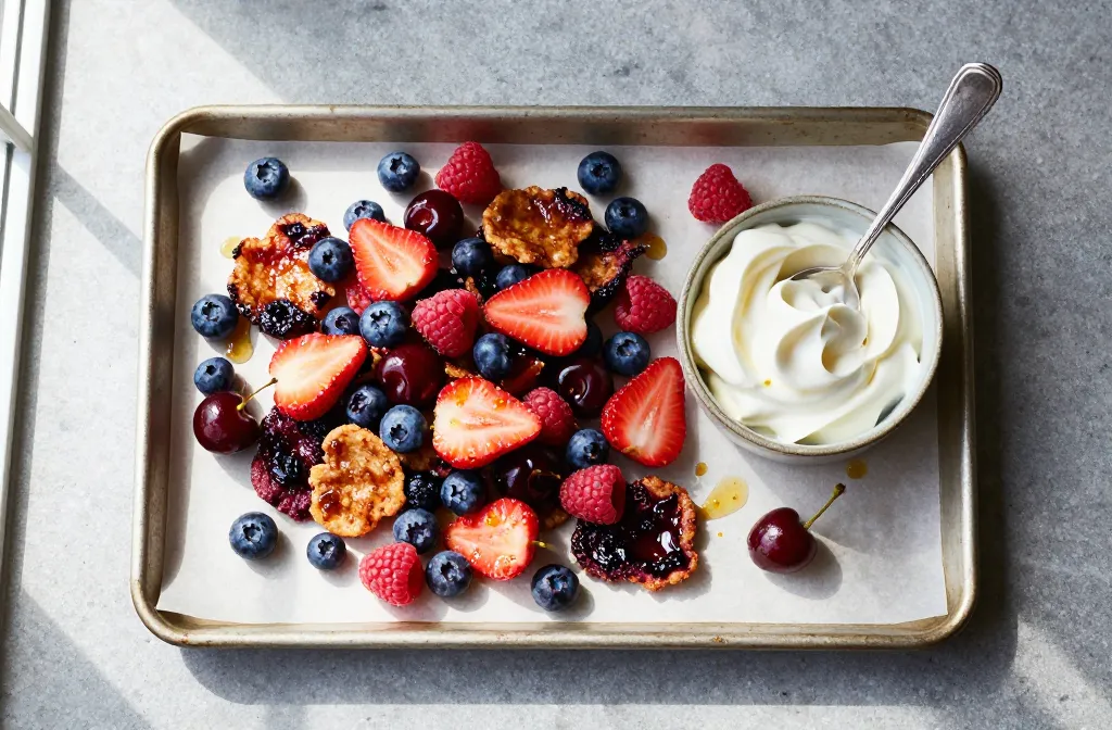Crispy Summer Snack Air Fryer Frozen Berry "Chips" with Coconut Whipped Cream