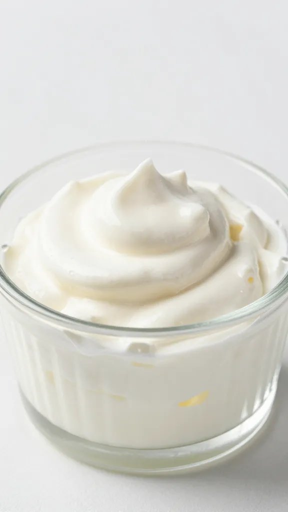 dollop of coconut whipped cream in glass ramekin