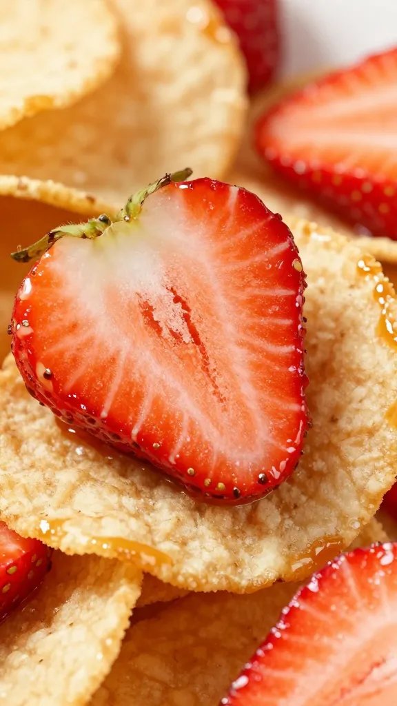strawberry slice chip with caramelized rim, closeup