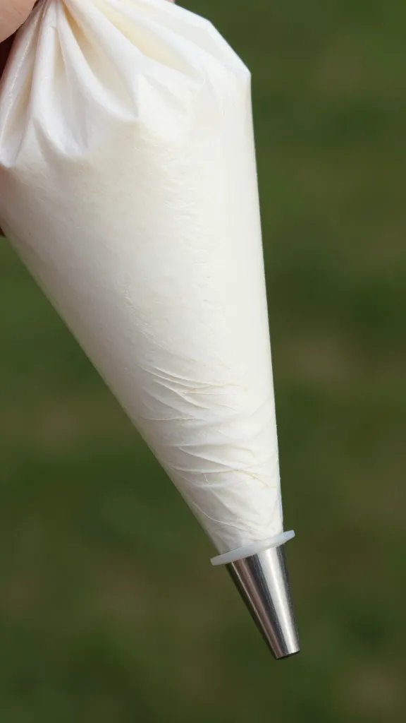 piping bag tip with coconut whip swirl, closeup