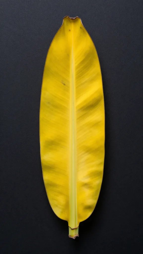 single yellow plantain with black spots on dark backdrop