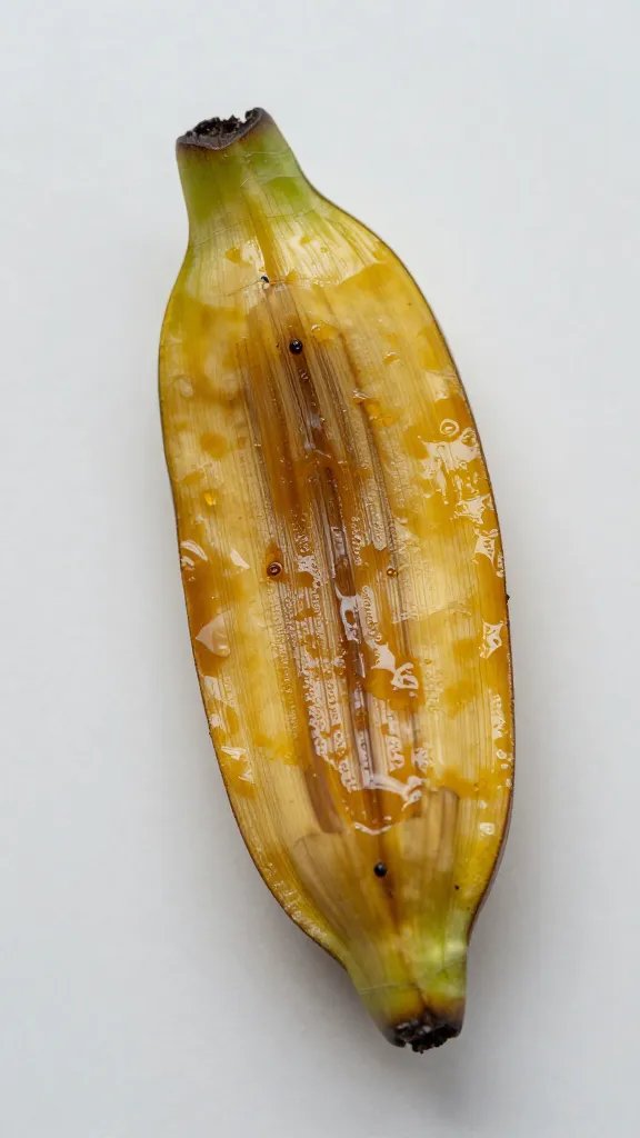 brushed oil sheen on a lone plantain wedge, macro