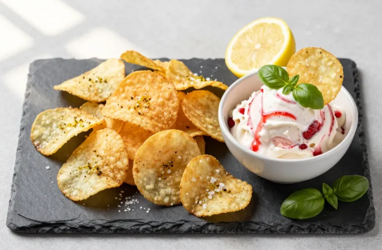Viral Air Fryer Basil-Lemon Zest Chips with Strawberry Basil Gelato Dip