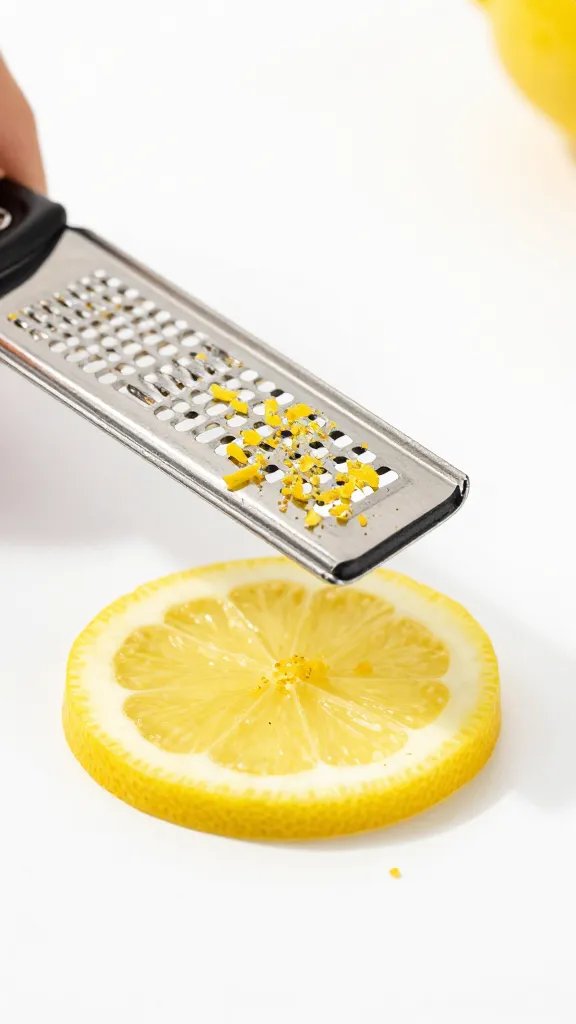 lemon zester shaving zest over single chip, macro
