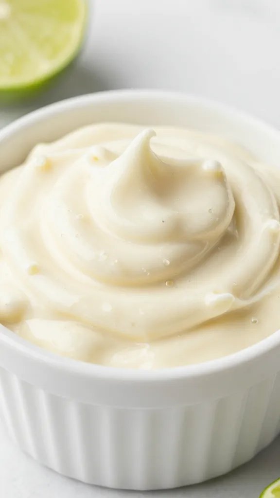 key lime dip swirl in white ramekin, macro